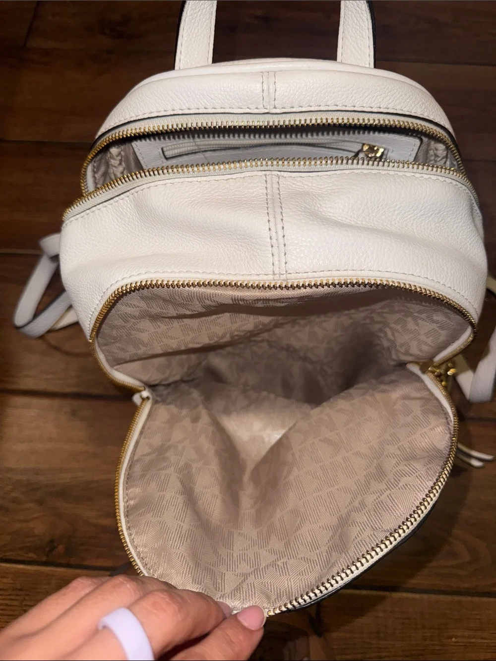 Michael Kors Cream Leather Backpack with Gold Stud Accents